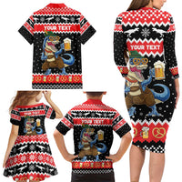 Personalized German T-Rex Christmas Family Matching Long Sleeve Bodycon Dress and Hawaiian Shirt Funny Beer Dinosaur Xmas - Wonder Print Shop