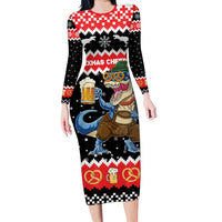 Personalized German T-Rex Christmas Family Matching Long Sleeve Bodycon Dress and Hawaiian Shirt Funny Beer Dinosaur Xmas - Wonder Print Shop