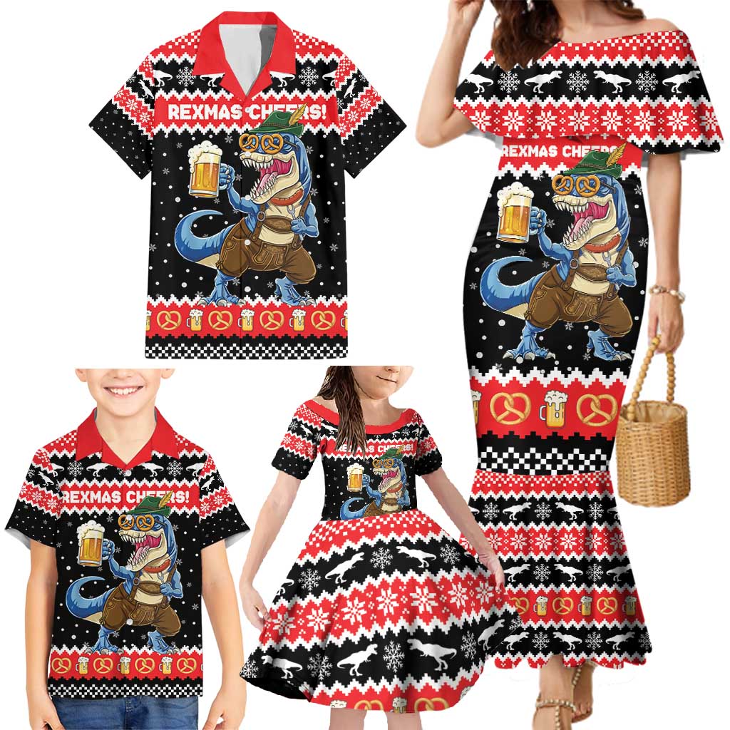 Personalized German T-Rex Christmas Family Matching Mermaid Dress and Hawaiian Shirt Funny Beer Dinosaur Xmas - Wonder Print Shop