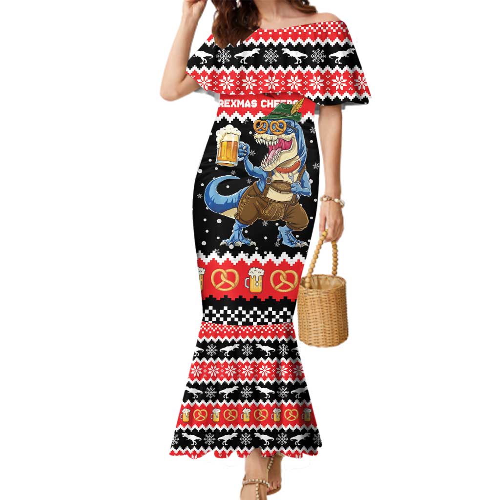 Personalized German T-Rex Christmas Family Matching Mermaid Dress and Hawaiian Shirt Funny Beer Dinosaur Xmas - Wonder Print Shop