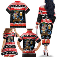 Personalized German T-Rex Christmas Family Matching Off The Shoulder Long Sleeve Dress and Hawaiian Shirt Funny Beer Dinosaur Xmas - Wonder Print Shop