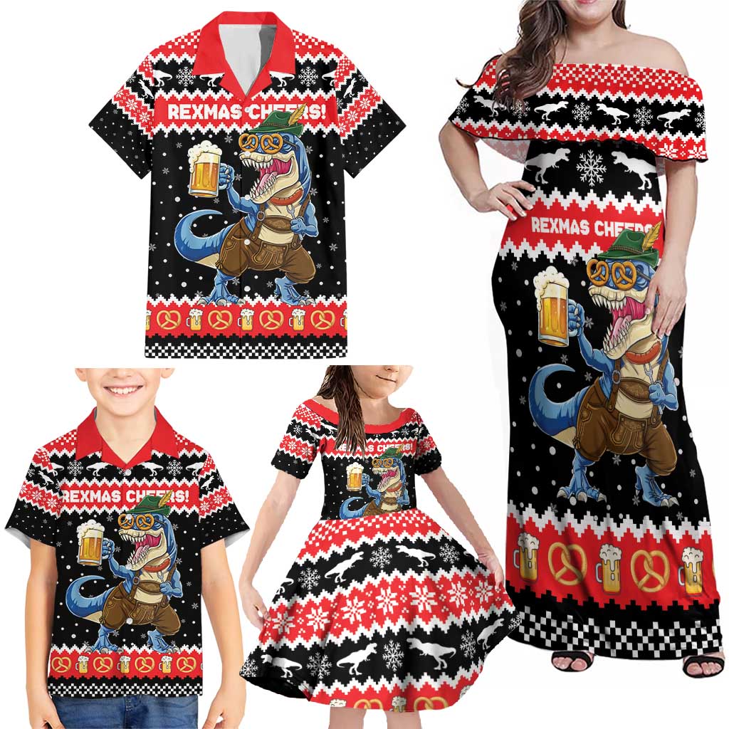 Personalized German T-Rex Christmas Family Matching Off Shoulder Maxi Dress and Hawaiian Shirt Funny Beer Dinosaur Xmas - Wonder Print Shop