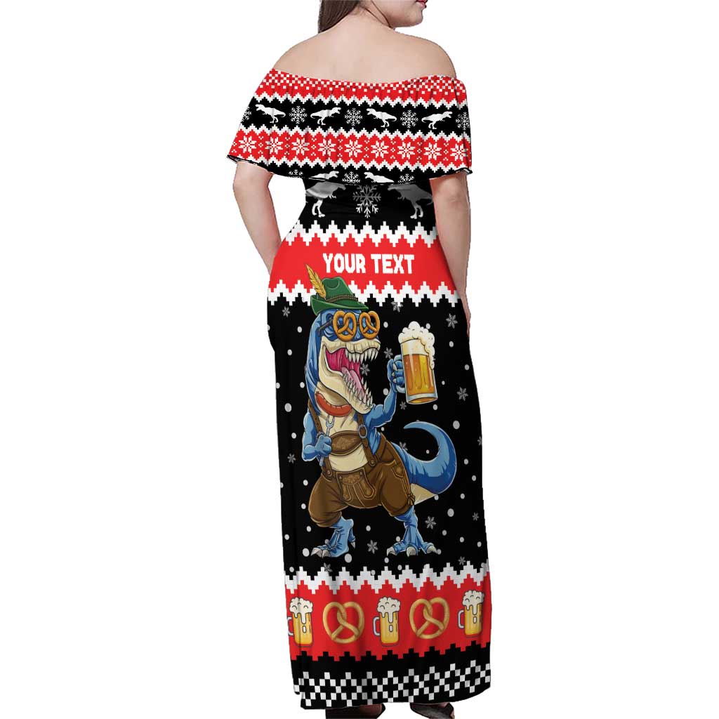 Personalized German T-Rex Christmas Family Matching Off Shoulder Maxi Dress and Hawaiian Shirt Funny Beer Dinosaur Xmas - Wonder Print Shop