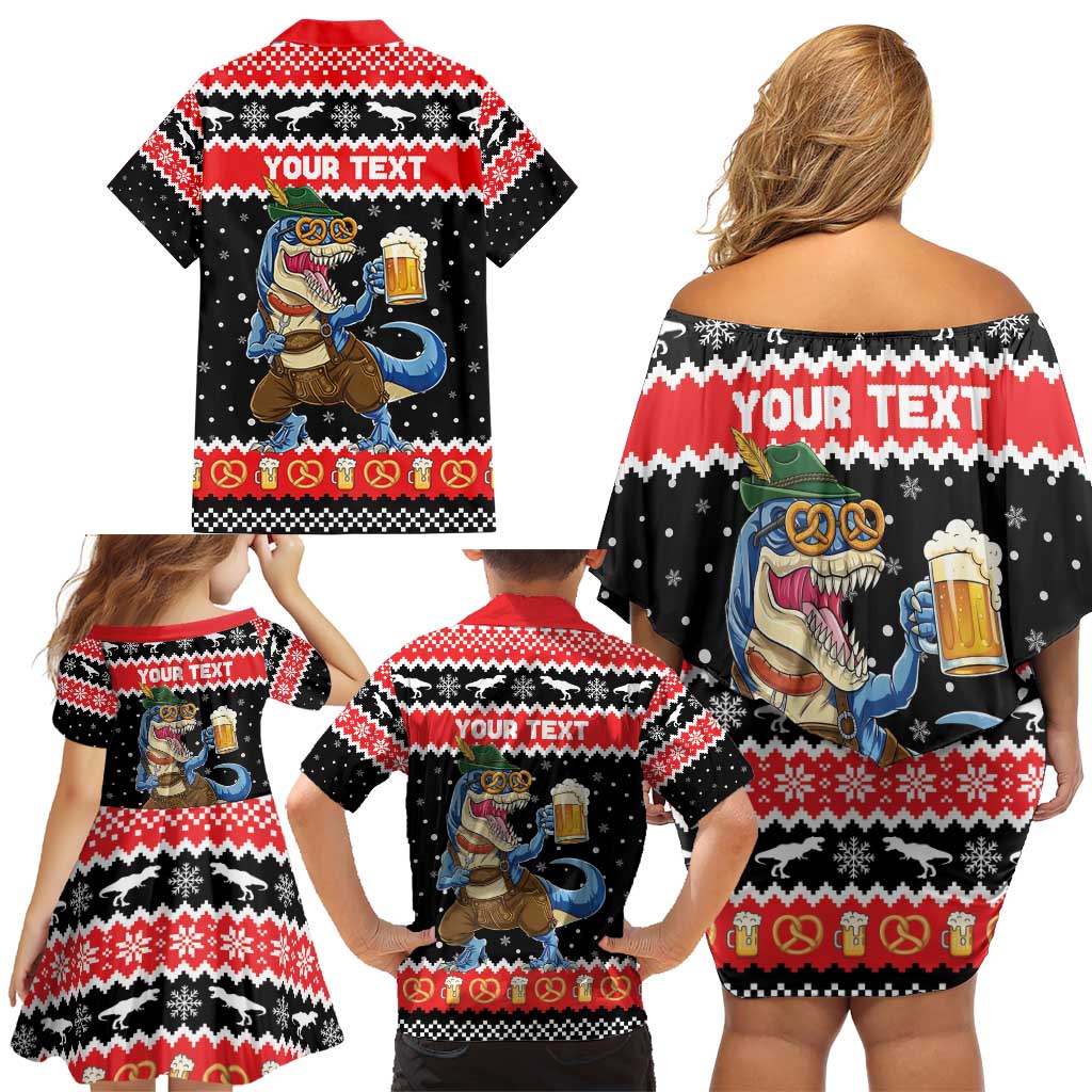 Personalized German T-Rex Christmas Family Matching Off Shoulder Short Dress and Hawaiian Shirt Funny Beer Dinosaur Xmas - Wonder Print Shop