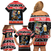 Personalized German T-Rex Christmas Family Matching Off Shoulder Short Dress and Hawaiian Shirt Funny Beer Dinosaur Xmas - Wonder Print Shop