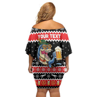 Personalized German T-Rex Christmas Family Matching Off Shoulder Short Dress and Hawaiian Shirt Funny Beer Dinosaur Xmas - Wonder Print Shop