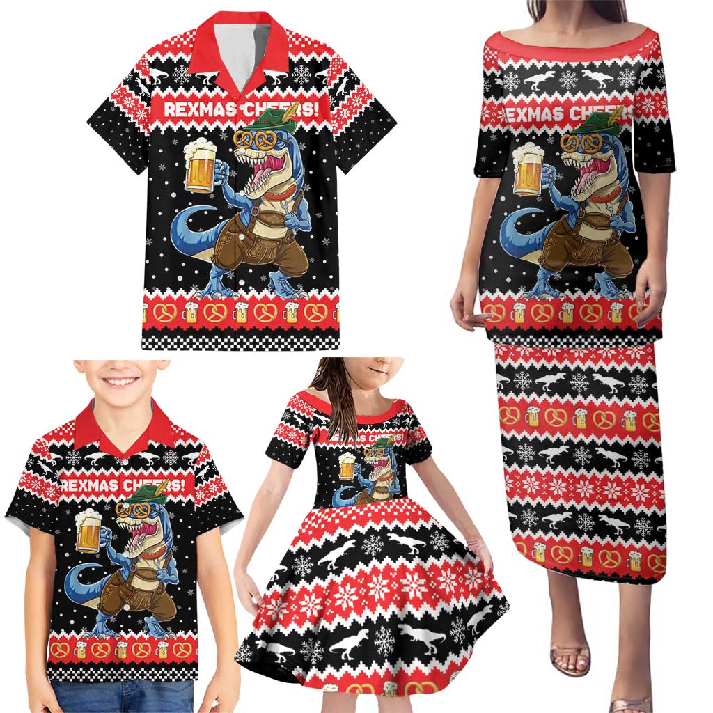 Personalized German T-Rex Christmas Family Matching Puletasi and Hawaiian Shirt Funny Beer Dinosaur Xmas - Wonder Print Shop