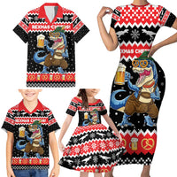 Personalized German T-Rex Christmas Family Matching Short Sleeve Bodycon Dress and Hawaiian Shirt Funny Beer Dinosaur Xmas - Wonder Print Shop