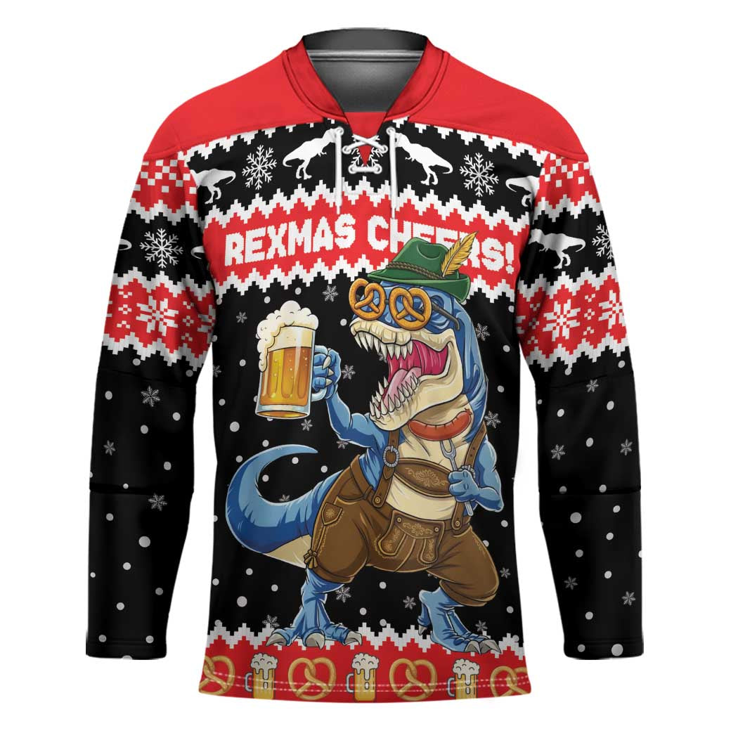 Personalized German T-Rex Christmas Hockey Jersey Funny Beer Dinosaur Xmas - Wonder Print Shop