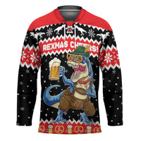 Personalized German T-Rex Christmas Hockey Jersey Funny Beer Dinosaur Xmas - Wonder Print Shop