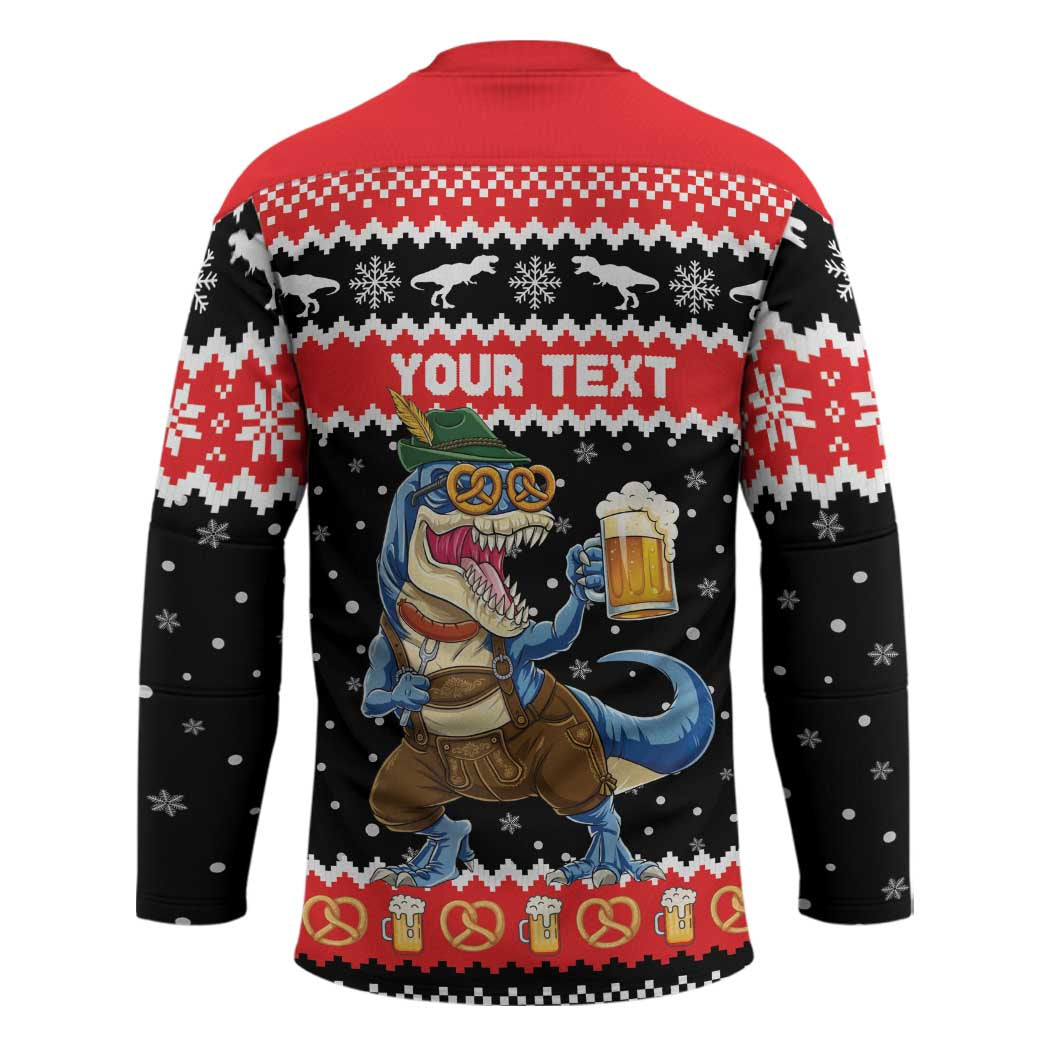Personalized German T-Rex Christmas Hockey Jersey Funny Beer Dinosaur Xmas - Wonder Print Shop