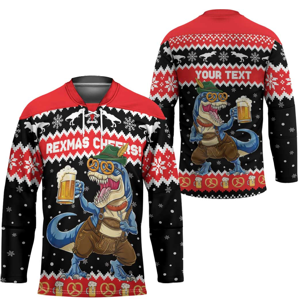 Personalized German T-Rex Christmas Hockey Jersey Funny Beer Dinosaur Xmas - Wonder Print Shop