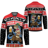 Personalized German T-Rex Christmas Hockey Jersey Funny Beer Dinosaur Xmas - Wonder Print Shop