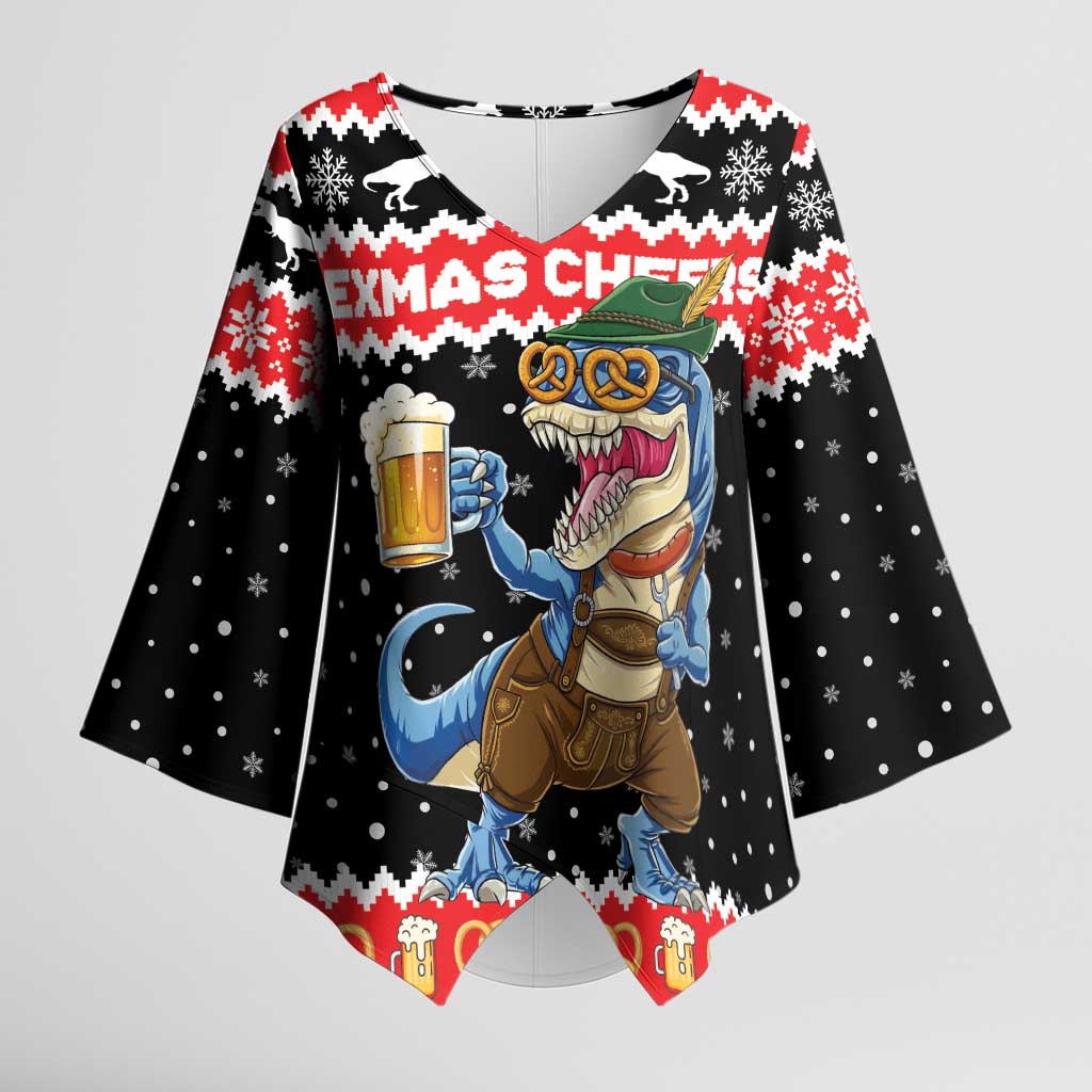Personalized German T-Rex Christmas Kimono Sleeve Blouse Funny Beer Dinosaur Xmas - Wonder Print Shop
