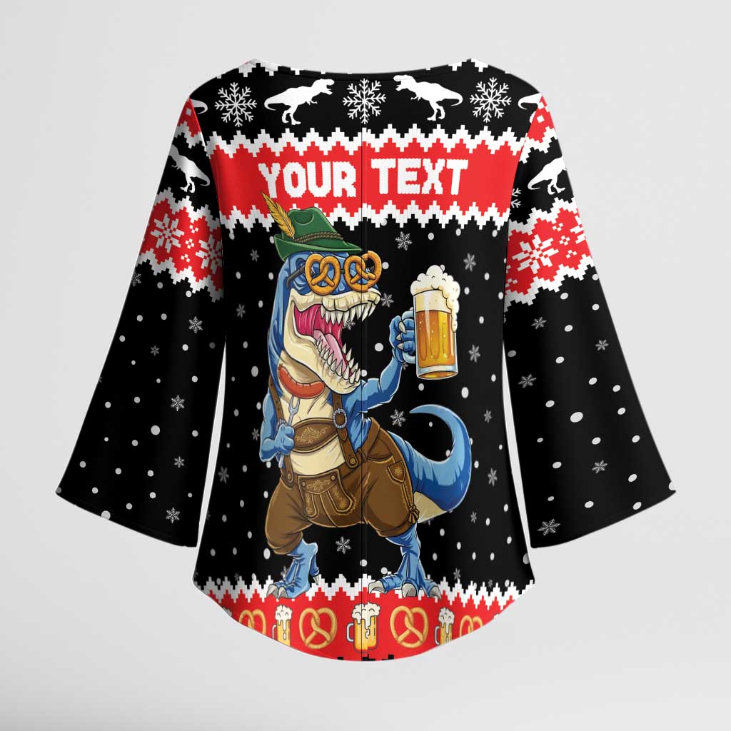 Personalized German T-Rex Christmas Kimono Sleeve Blouse Funny Beer Dinosaur Xmas - Wonder Print Shop