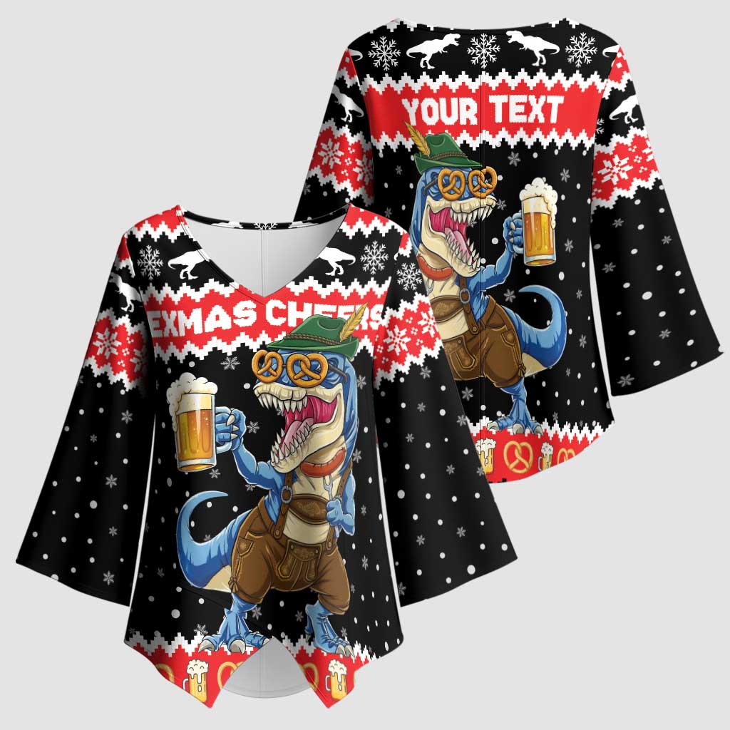 Personalized German T-Rex Christmas Kimono Sleeve Blouse Funny Beer Dinosaur Xmas - Wonder Print Shop