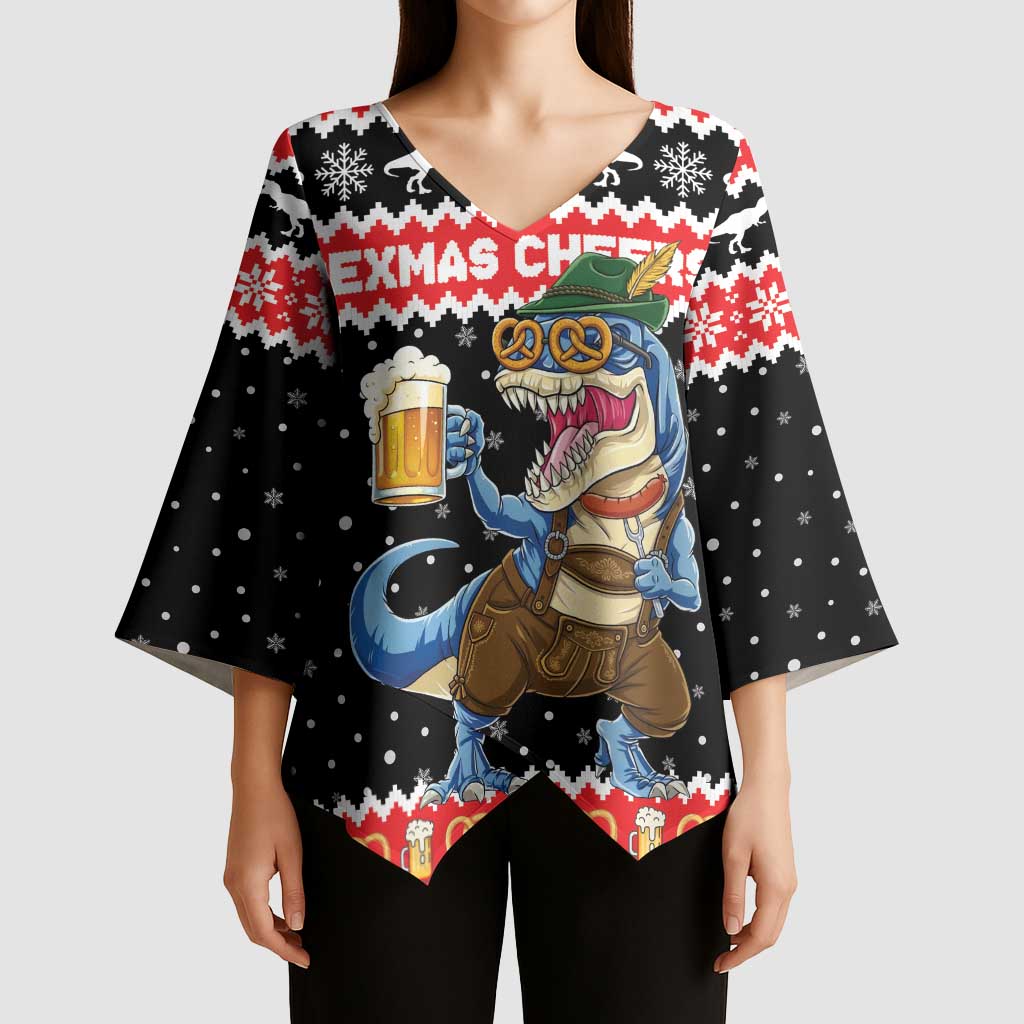 Personalized German T-Rex Christmas Kimono Sleeve Blouse Funny Beer Dinosaur Xmas - Wonder Print Shop