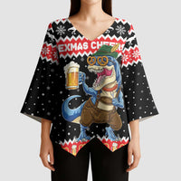 Personalized German T-Rex Christmas Kimono Sleeve Blouse Funny Beer Dinosaur Xmas - Wonder Print Shop