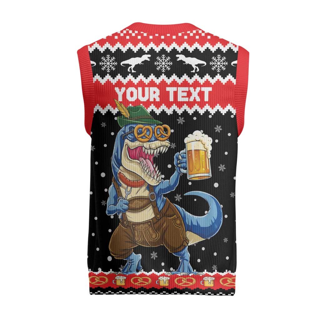 Personalized German T-Rex Christmas Knitted V-Neck Vest Funny Beer Dinosaur Xmas - Wonder Print Shop