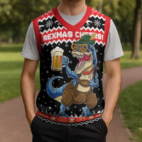 Personalized German T-Rex Christmas Knitted V-Neck Vest Funny Beer Dinosaur Xmas - Wonder Print Shop