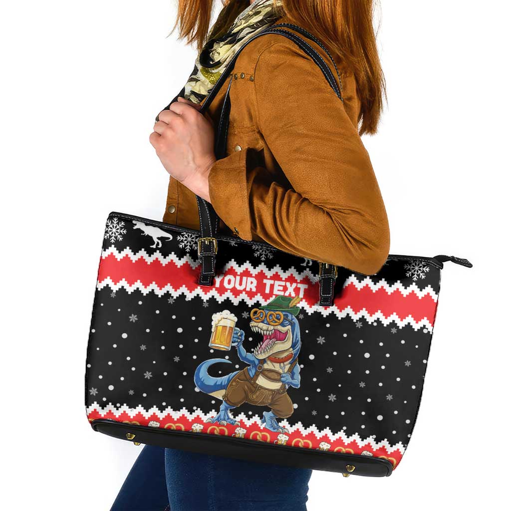 Personalized German T-Rex Christmas Leather Tote Bag Funny Beer Dinosaur Xmas - Wonder Print Shop
