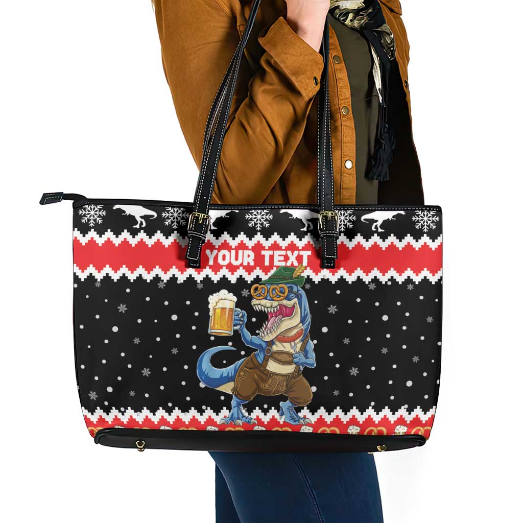 Personalized German T-Rex Christmas Leather Tote Bag Funny Beer Dinosaur Xmas - Wonder Print Shop