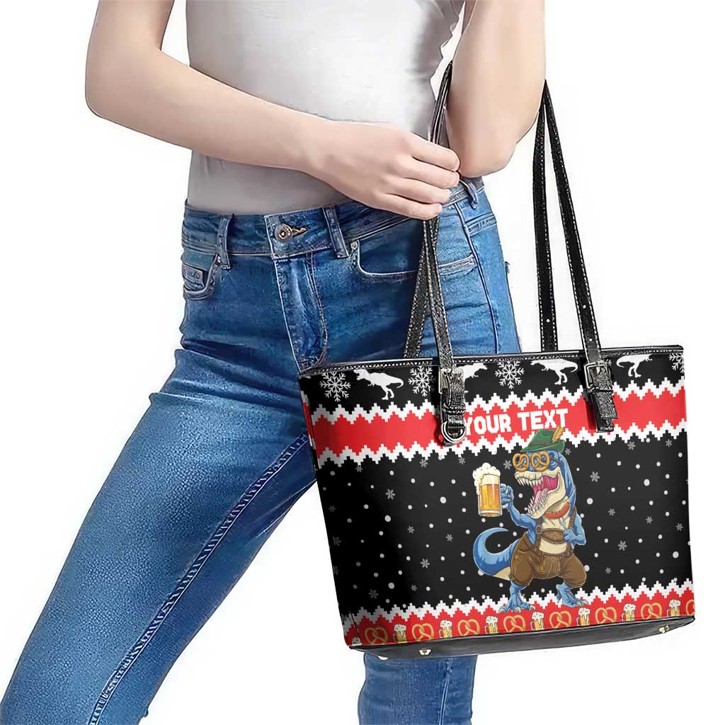 Personalized German T-Rex Christmas Leather Tote Bag Funny Beer Dinosaur Xmas - Wonder Print Shop