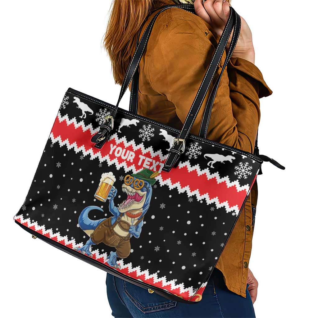 Personalized German T-Rex Christmas Leather Tote Bag Funny Beer Dinosaur Xmas - Wonder Print Shop