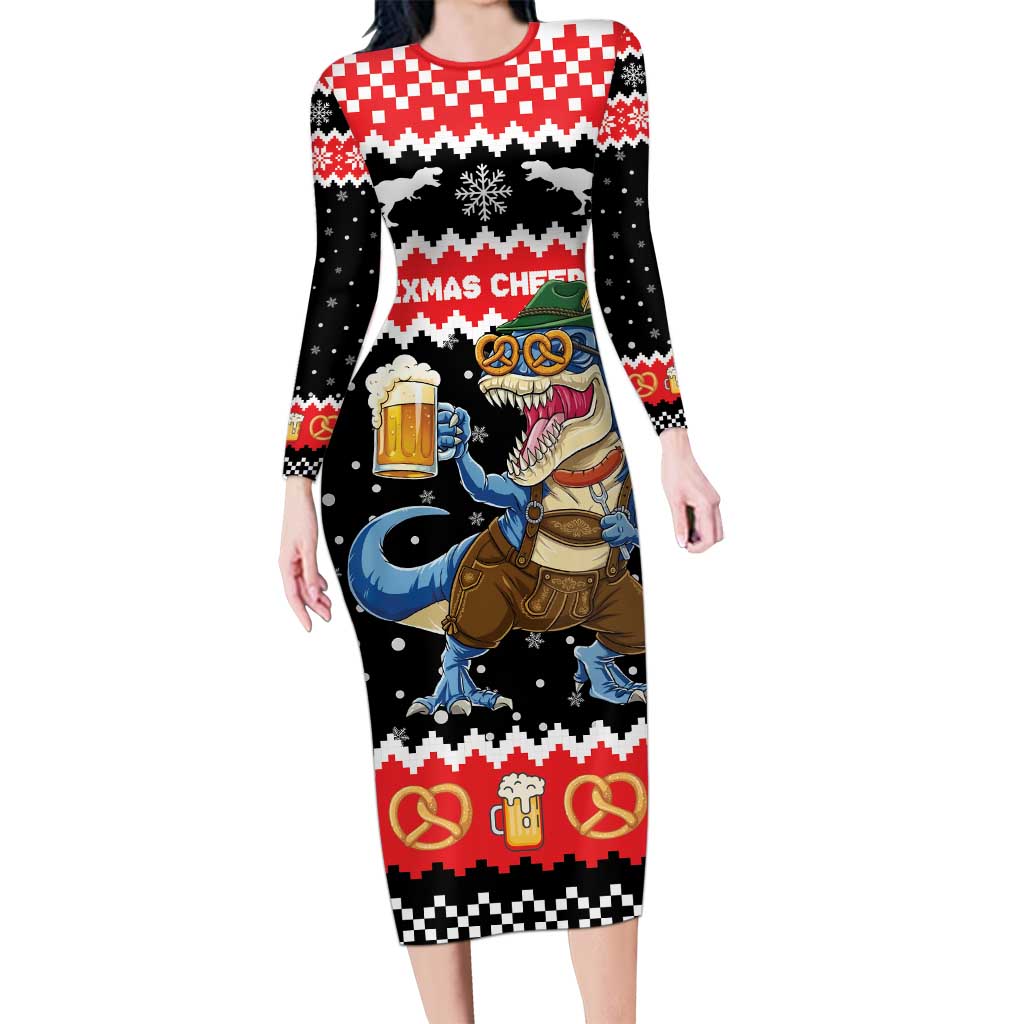 Personalized German T-Rex Christmas Long Sleeve Bodycon Dress Funny Beer Dinosaur Xmas - Wonder Print Shop