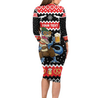 Personalized German T-Rex Christmas Long Sleeve Bodycon Dress Funny Beer Dinosaur Xmas - Wonder Print Shop