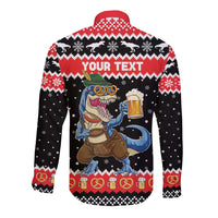 Personalized German T-Rex Christmas Long Sleeve Button Shirt Funny Beer Dinosaur Xmas - Wonder Print Shop