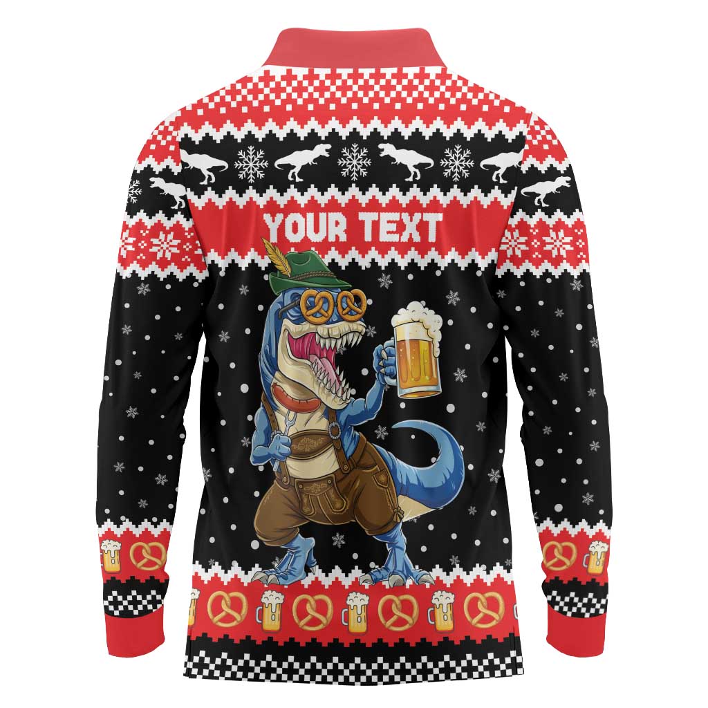 Personalized German T-Rex Christmas Long Sleeve Polo Shirt Funny Beer Dinosaur Xmas - Wonder Print Shop