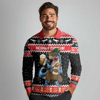 Personalized German T-Rex Christmas Long Sleeve Polo Shirt Funny Beer Dinosaur Xmas - Wonder Print Shop