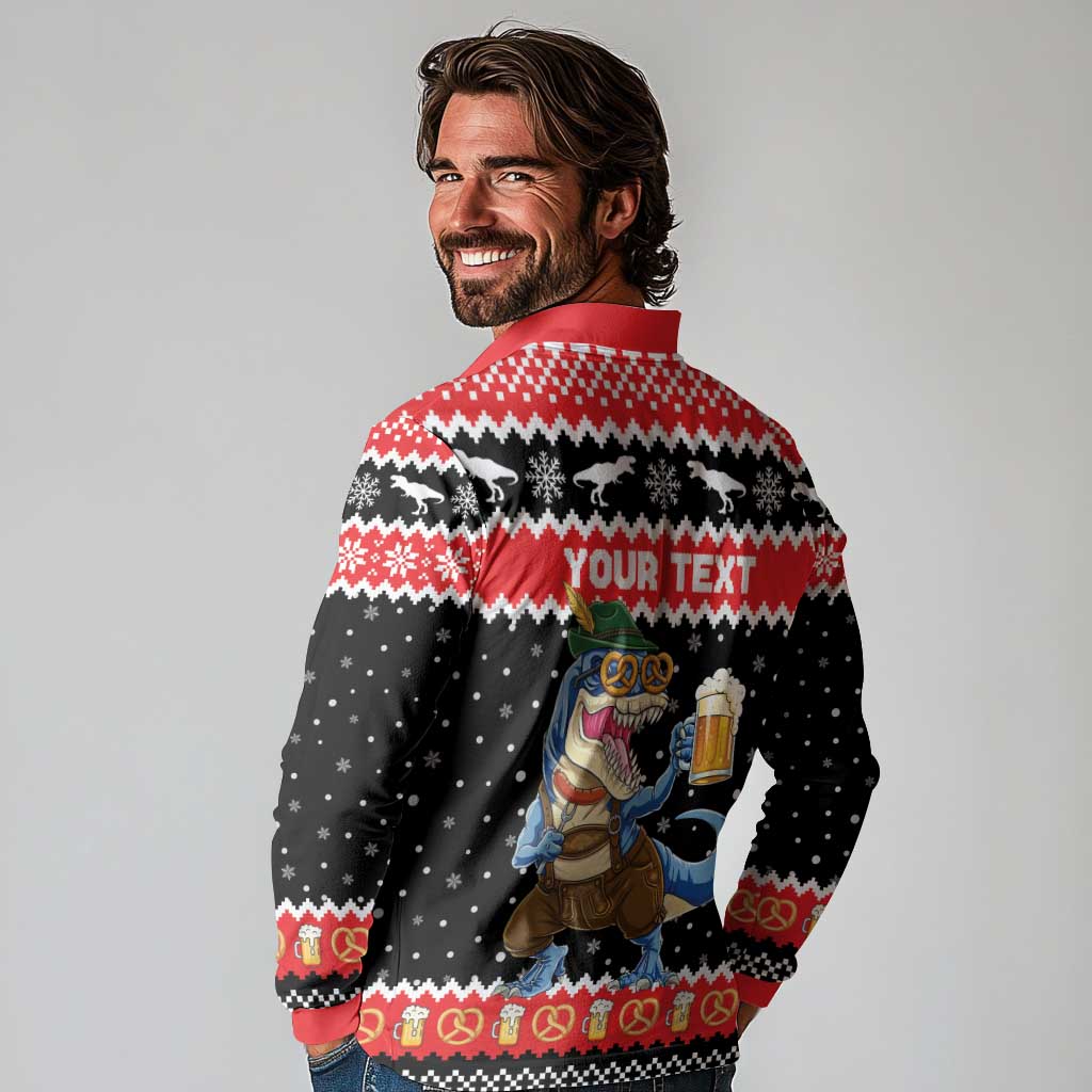 Personalized German T-Rex Christmas Long Sleeve Polo Shirt Funny Beer Dinosaur Xmas - Wonder Print Shop