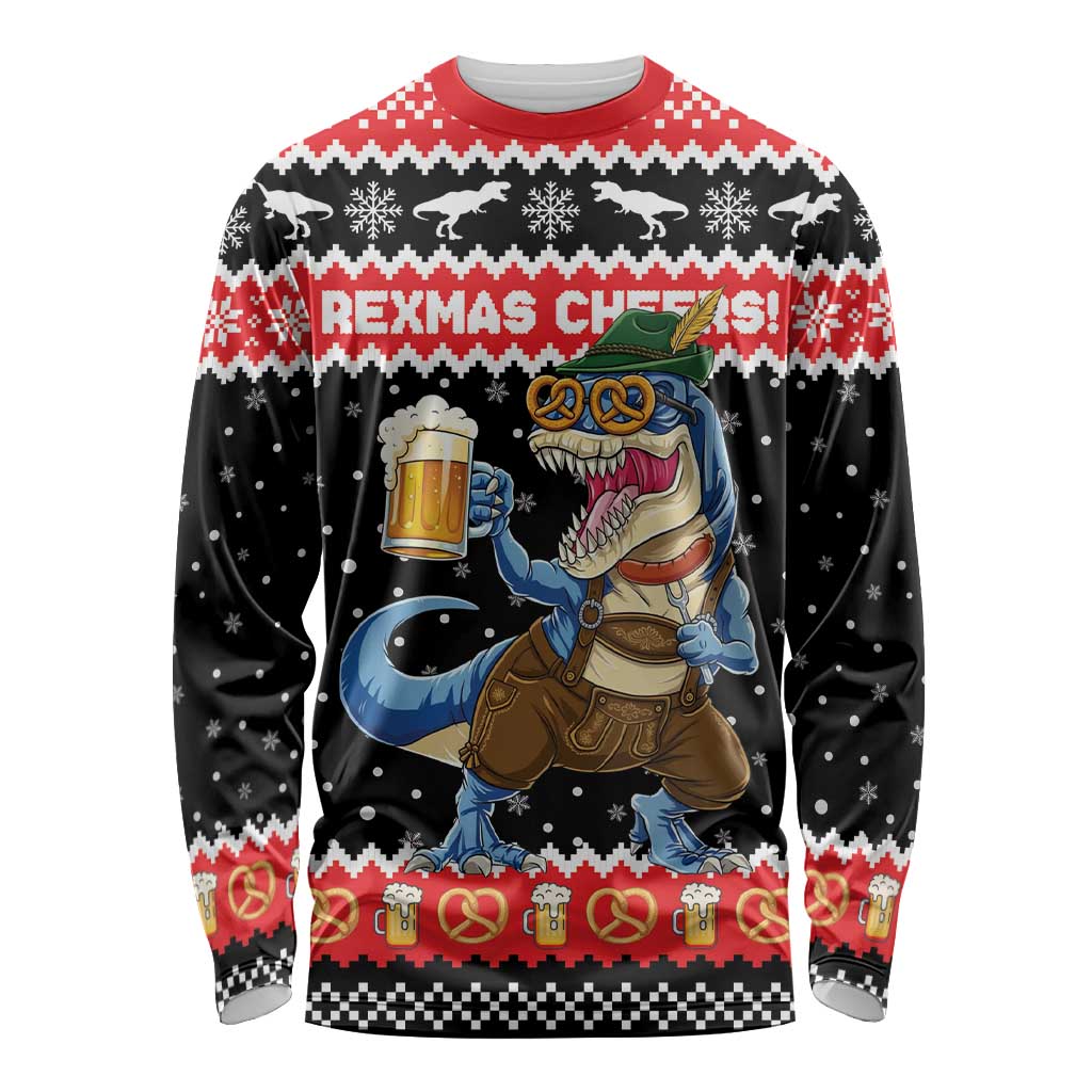 Personalized German T-Rex Christmas Long Sleeve Shirt Funny Beer Dinosaur Xmas - Wonder Print Shop