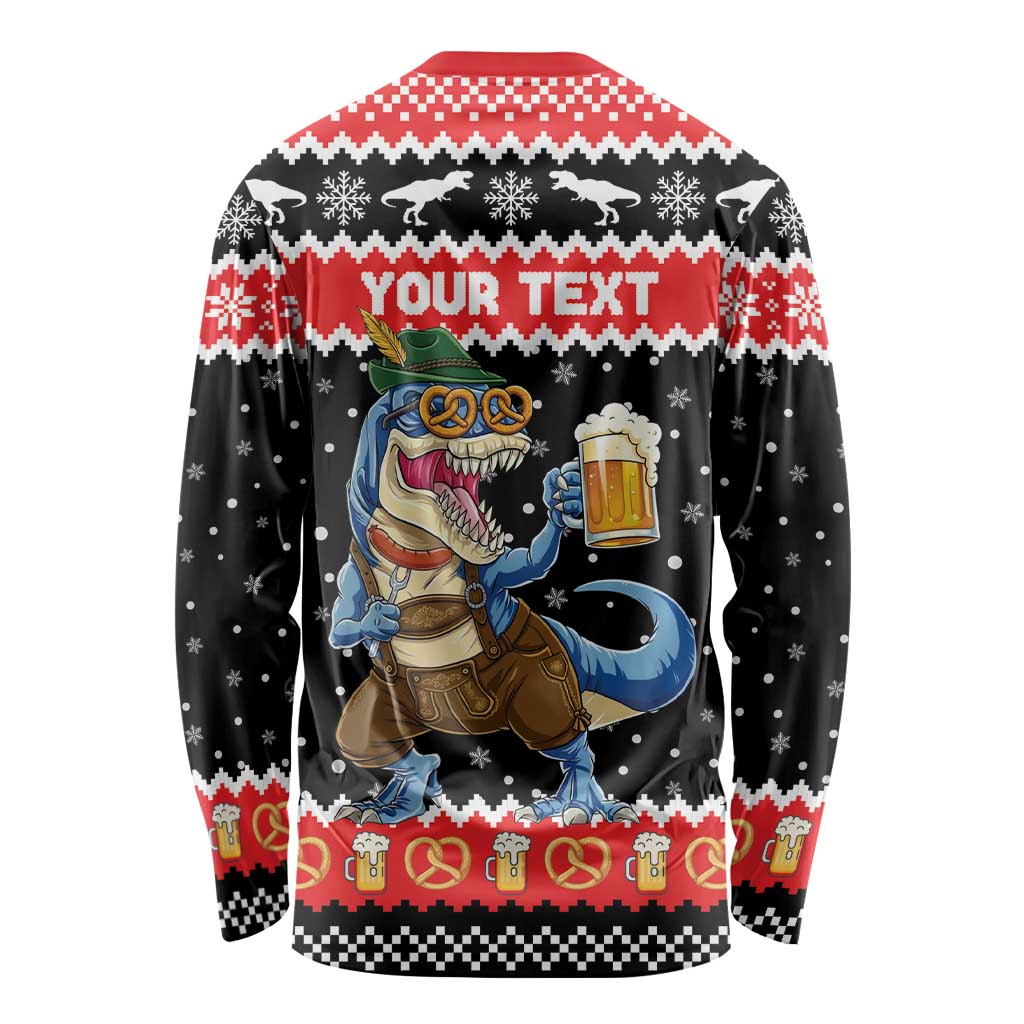 Personalized German T-Rex Christmas Long Sleeve Shirt Funny Beer Dinosaur Xmas - Wonder Print Shop