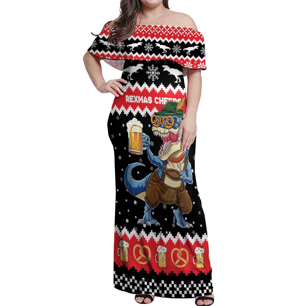 Personalized German T-Rex Christmas Off Shoulder Maxi Dress Funny Beer Dinosaur Xmas - Wonder Print Shop