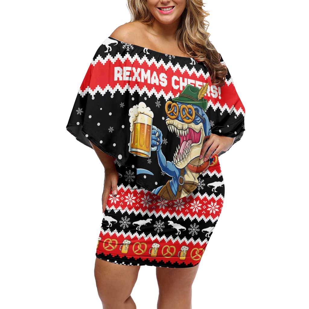 Personalized German T-Rex Christmas Off Shoulder Short Dress Funny Beer Dinosaur Xmas - Wonder Print Shop