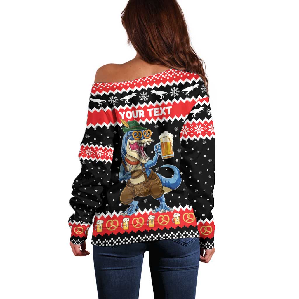 Personalized German T-Rex Christmas Off Shoulder Sweater Funny Beer Dinosaur Xmas - Wonder Print Shop