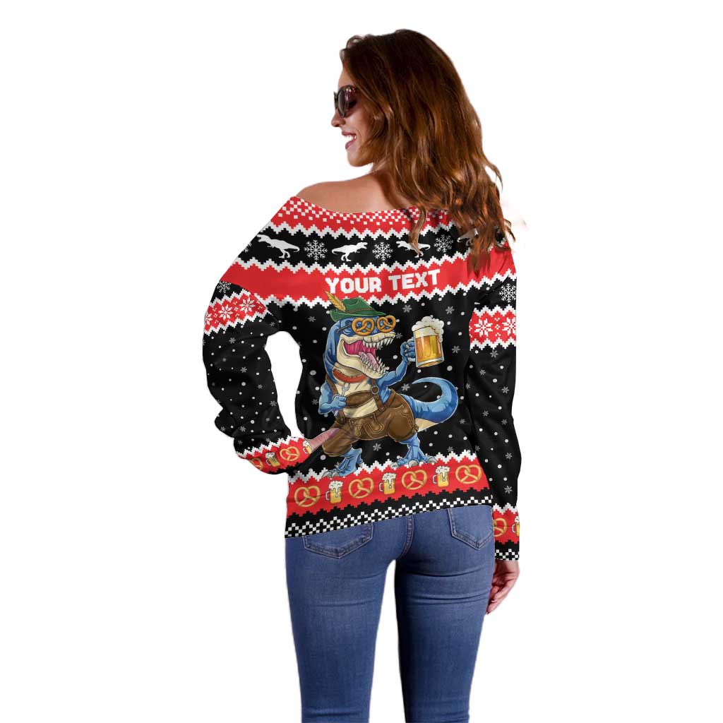 Personalized German T-Rex Christmas Off Shoulder Sweater Funny Beer Dinosaur Xmas - Wonder Print Shop