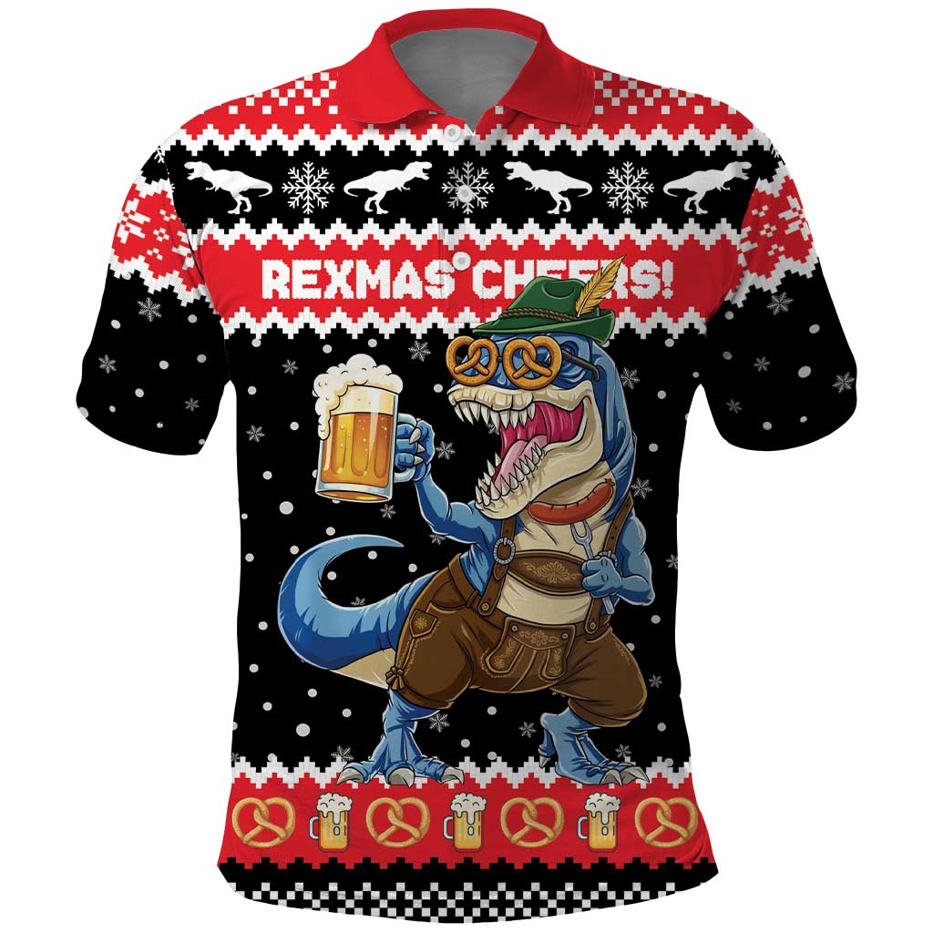 Personalized German T-Rex Christmas Polo Shirt Funny Beer Dinosaur Xmas - Wonder Print Shop