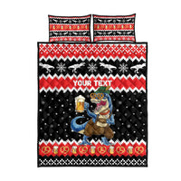 Personalized German T-Rex Christmas Quilt Bed Set Funny Beer Dinosaur Xmas - Wonder Print Shop