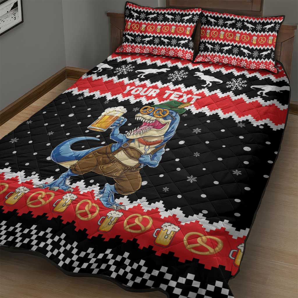 Personalized German T-Rex Christmas Quilt Bed Set Funny Beer Dinosaur Xmas - Wonder Print Shop