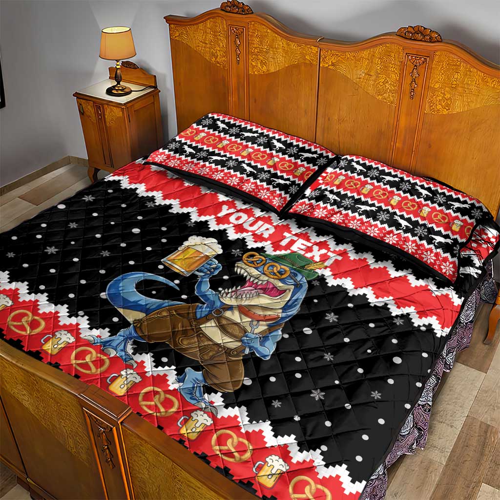 Personalized German T-Rex Christmas Quilt Bed Set Funny Beer Dinosaur Xmas - Wonder Print Shop