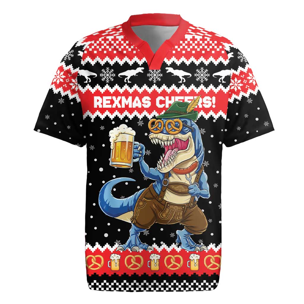 Personalized German T-Rex Christmas Rugby Jersey Funny Beer Dinosaur Xmas - Wonder Print Shop