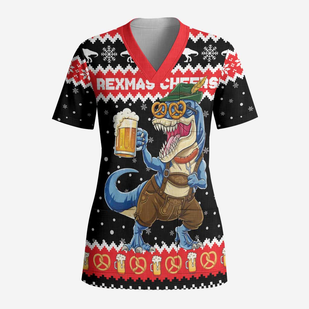 Personalized German T-Rex Christmas Scrub Top Funny Beer Dinosaur Xmas - Wonder Print Shop