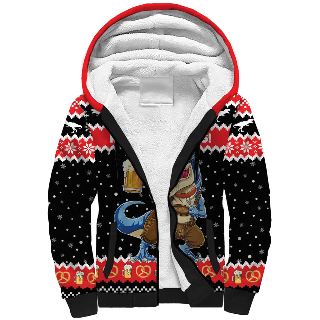 Personalized German T-Rex Christmas Sherpa Hoodie Funny Beer Dinosaur Xmas - Wonder Print Shop