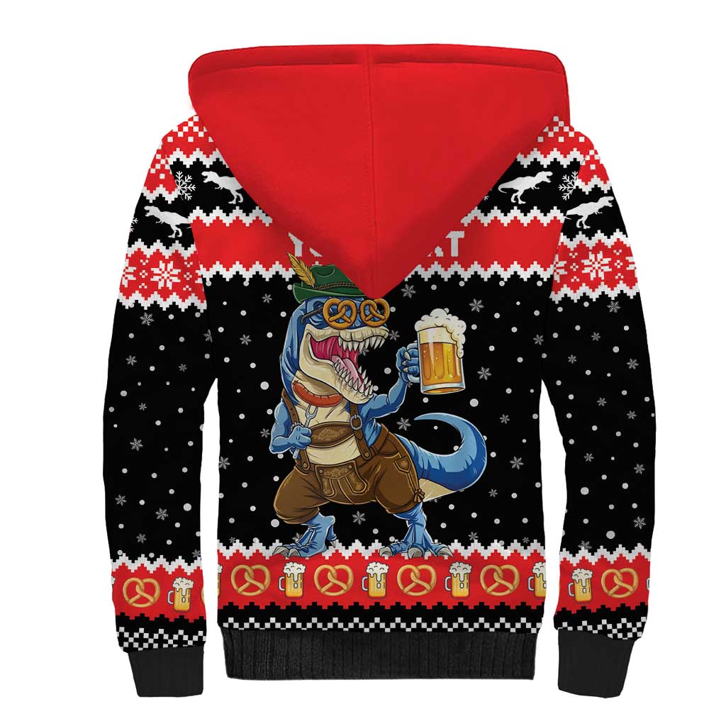 Personalized German T-Rex Christmas Sherpa Hoodie Funny Beer Dinosaur Xmas - Wonder Print Shop
