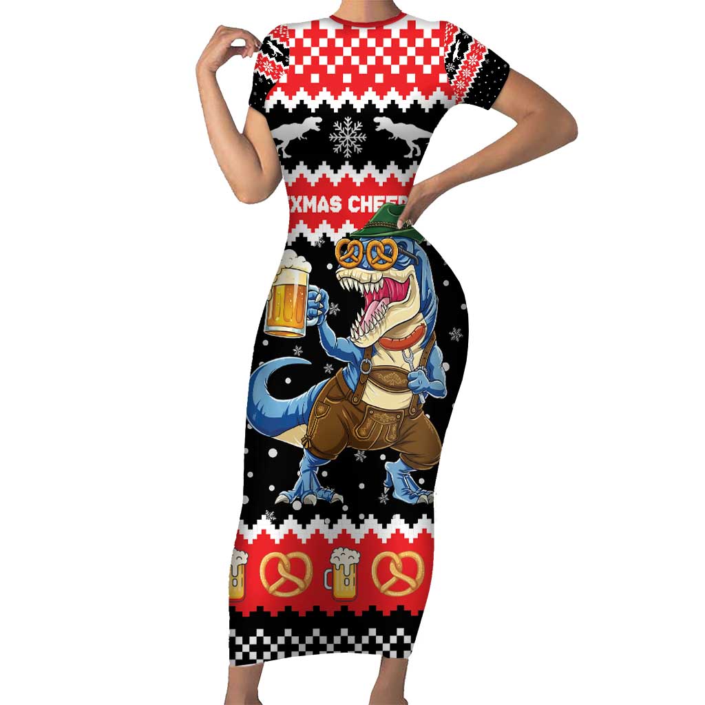 Personalized German T-Rex Christmas Short Sleeve Bodycon Dress Funny Beer Dinosaur Xmas - Wonder Print Shop