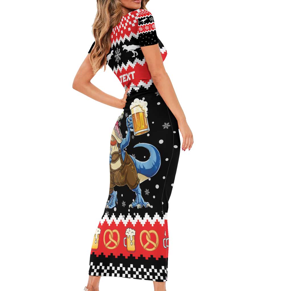 Personalized German T-Rex Christmas Short Sleeve Bodycon Dress Funny Beer Dinosaur Xmas - Wonder Print Shop